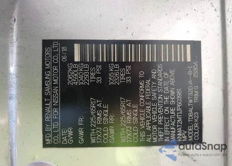 2018 Nissan Rogue Sv z USA, uszkodzony, nr VIN KNMAT2MT1JP603981